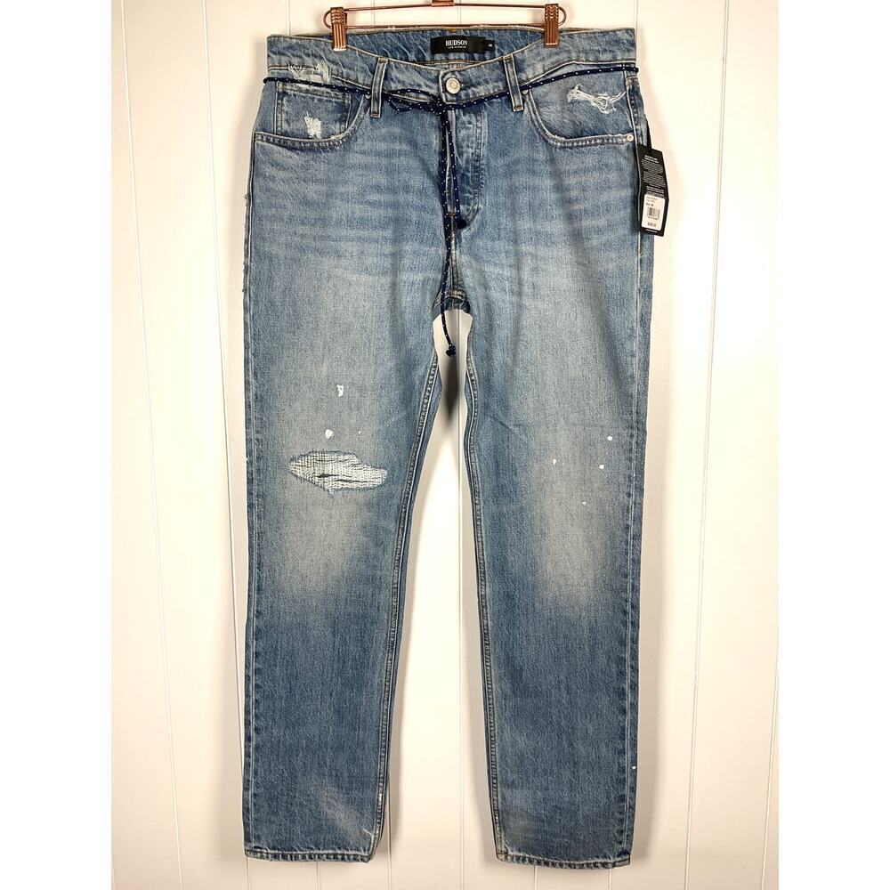 Hudson Blake Slim Straight Leg Destroyed Jeans Size 36 NWT